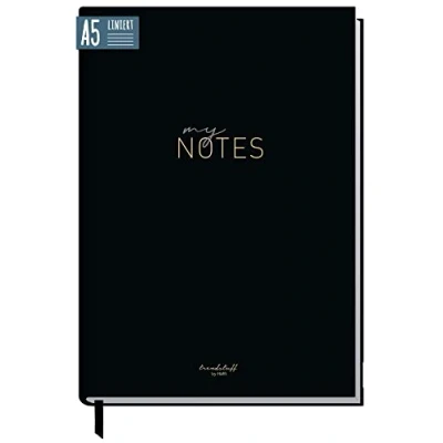 Abbildung von Notizbuch A5 liniert [Black Edition Gold] von Trendstuff by Häfft 124 Seiten, 62 Blatt ideal als Tagebuch, Bullet Journal, Ideenbuch, Schreibheft nachhaltig &amp; klimafreundlich