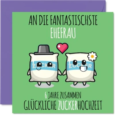 Abbildung von Stuff4 6. Hochzeitstag Karte Liebe 6 Jahre Zusammen Zucker Hochzeit Jahrestag Geschenke für Ehefrau Frau vom Ehemann Mann, 145mm Glückwunschkarten