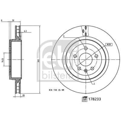 Abbildung von FEBI BILSTEIN 178233 Bremsscheibe Hinterachse 365 28 5 120 innenbelüftet beschichtet TESLA: Model S