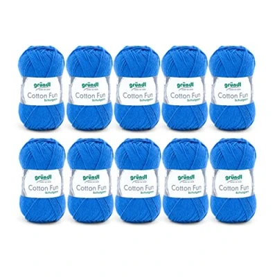 Abbildung von Gründl Cotton Fun Strickgarn/ Häkelgarn (weiches Garn aus 100% Baumwolle , OEKO TEX zertifiziert, 50 g/115 m, Nadelstärke: 3 4, 10 Knäuel á g), Royalblau, 27.00 x 11.00 07.00 cm