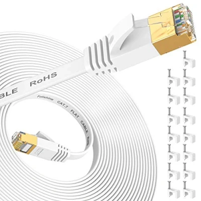 Abbildung von Folishine Ethernet Kabel 15M, Cat7 Internet High Speed mit vergoldetem RJ45 Stecker, geschirmtes LAN für Netzwerk Switch, schneller als Cat5/Cat5e/Cat6 Weiß