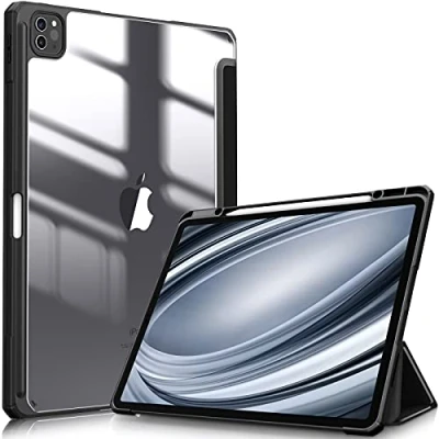 Abbildung von Fintie Hybrid Hülle für iPad Pro 12.9 2022 (6. Generation)/ 2021/2020/2018 mit Stifthalter Stoßfeste Schutzhülle transparenter Hartschale auf der Rückseite, Schwarz