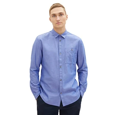 Abbildung von TOM TAILOR Denim Herren 1037464 Regular Fit Twill Hemd aus Baumwolle, 32347 royal Blue Mini Herringbone, XXL