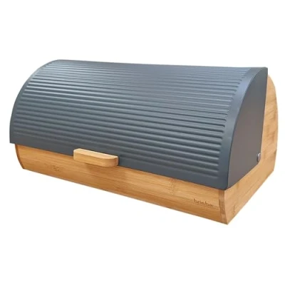 Abbildung von briebe Nordic Brotkasten für Brotaufbewahrung aus Bambusholz, Langanhaltende Frische des Brotes, Schiebedeckel, Brotbox Brot und Gebäck Aufbewahrung, Bread Box Modernes Nordisches Design, Grau