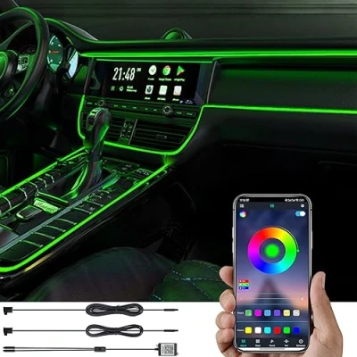 Abbildung von TABEN Auto Umgebungslicht Kit Glasfaser 64 Farben Bluetooth APP Steuerung DIY 16 Millionen RGB Mehrfarbig Soundaktive Musiksynchronisierung Innenraum Atmosphärenbeleuchtung 3 m