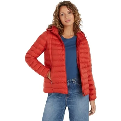 Abbildung von Tommy Hilfiger Damen Jacke Padded Global Stripe Jacket Übergangsjacke, Rot (Terra Red), XS