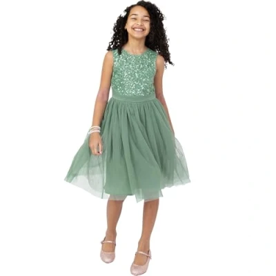 Abbildung von Maya Deluxe Mädchen Paillettenverziertes Hochzeit Und Geburtstag Festlich Mit Bandschleife Brautjungfernkleid Kleid, Deep Mint, 9 10 Jahre EU