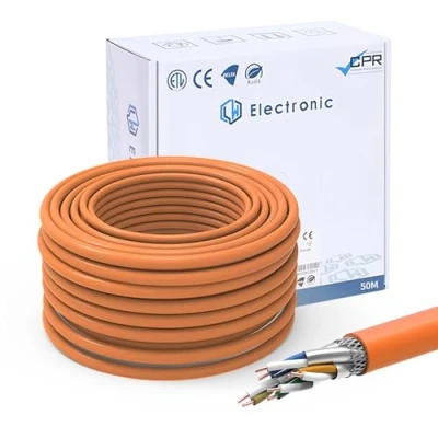 Abbildung von LW Electronic Verlegekabel Cat 7 LAN Kabel 50m Gigabit LSZH Halogenfrei POE++ BauPVO Netzwerkkabel 10Gbit/s S/FTP PiMF 1000 MHz Kupfer AWG23 Installationskabel Datenkabel Ethernet Orange