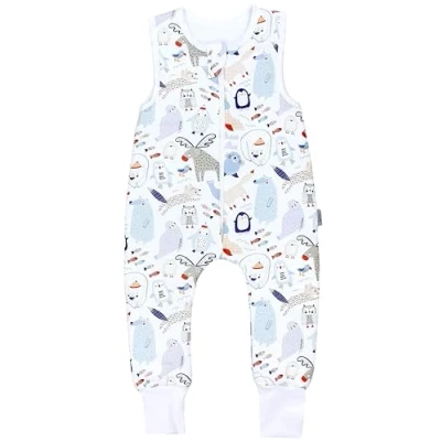 Abbildung von TupTam Baby Ganzjahresschlafsack mit Füßen 2,5 TOG OEKO TEX Unisex, Farbe: Wintertiere Blau Beige Elch Pinguin Robbe, Größe: 104 110