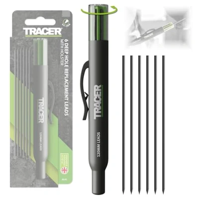 Abbildung von Tracer Tieflochmarker Ersatzminenspender mit Ersatzminen x 6. (einschließlich 4x 2B Dark Graphite und 2x gelben Alternativminen)