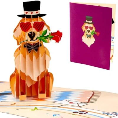 Abbildung von Liebessa LOVE DOG 3D Pop UP Karte Hund mit Rose (LOVE DOG) Schöne Grußkarte, Geschenkarte zum Geburtstag, Valentinstag, Jahrestag, Liebeserklärung, Verlobung