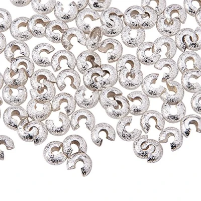 Abbildung von PandaHall Elite Messing Crimp Perle Covers Silber Farbe Craft Assortments 4mm ca 100 STK/Beutel