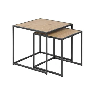 Abbildung von Amazon Basics Jörn Quadratischer Couchtisch set mit Tischplatte in Wildeiche Optik und Schwarzem Stahlsockel, Sofatischset, Tischsatz. Wohnzimmermöbel, B: 50 x H: 45 T: cm(Früher Movian)