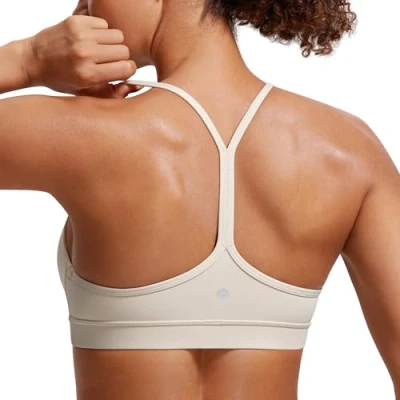 Abbildung von CRZ Yoga Damen Butterluxe Racerback Sport BH Gepolstert Ohne Bügel Y Rücken Bra Sommer Atmungsaktiv Spaghetti Top Mojave Braun XL