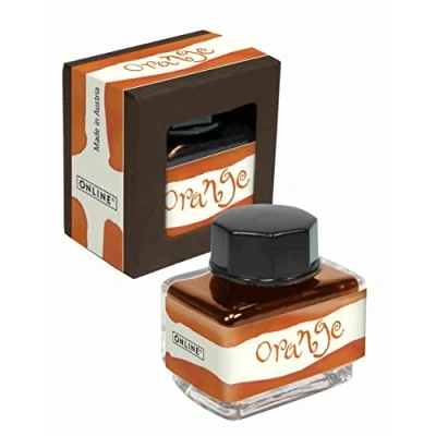 Abbildung von ONLINE Tinte Orange, Tintenglas 15ml, bunte Füllertinte für Kalligrafie, Handlettering, Schreibtinte, Tintenfass Konverter, Nachfülltinte auf wasserbasis