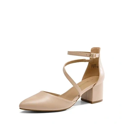 Abbildung von DREAM PAIRS Damen Pumps mit geschlossenem, spitzem Zehenbereich und niedrigem Blockabsatz, Knöchelriemen, Hochzeitsschuhe, Elegante Schuhe,Size 40,Nackt Pu,SDPU2354W
