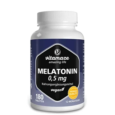 Abbildung von Melatonin hochdosiert, 180 vegane Tabletten für 12 Monate, 0,5 mg pro Tagesdosis, ohne unerwünschte Zusätze, Made in Germany