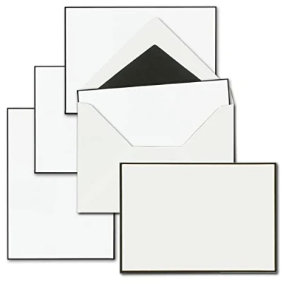 Abbildung von 50x Trauerkarten Sets DIN A6 Einzelkarten mit gefütterten Umschlägen C6 beides handgemachter schwarzer Rand Karten ohne Falz