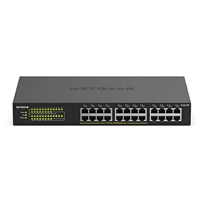 Abbildung von NETGEAR GS324P 24 Port Gigabit Ethernet LAN PoE Switch (mit 16x PoE+ 190W, Plug and Play Netzwerk Switch, Desktop oder 19 Zoll Rack Montage, energieeffizient, robustes Metallgehäuse), schwarz
