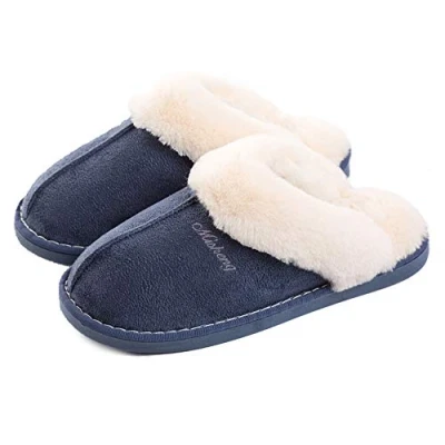 Abbildung von Lastia Damen Hausschuhe Winter Warm Faux Pelz Slipper Weiche Flache Plüsch Pantoffel Rutschfeste Outdoor/Indoor 36.5/38 EU, Etikettgröße: 270 (40 41) , Blau
