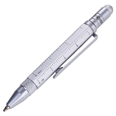 Abbildung von TROIKA CONSTRUCTION LILIPUT PIP25/SI Multitasking Kugelschreiber (klein) Tool Pen Zentimeter /Zoll Lineal Schlitz /Kreuzschraubendreher Stylus (silber) Original
