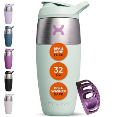 Abbildung von Promixx Pursuit Shaker Flasche einwandige Edelstahl Protein Bottle, super glatte Shakes, 950ml, Seegrasgrün