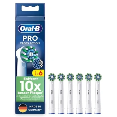 Abbildung von Oral B Pro CrossAction Aufsteckbürsten für elektrische Zahnbürste, 6 Stück, überlegene Zahnreinigung mit innovativen X förmigen Borsten, Original Zahnbürstenaufsatz, Made in Germany