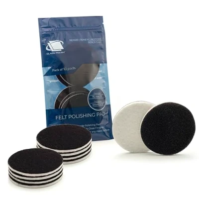 Abbildung von Glass Polish 75 mm Packung mit 10 Filz Polierscheiben für Glas, Kunststoff, Metall, Marmor und mehr