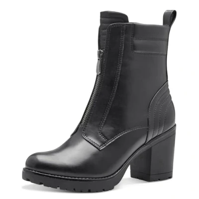 Abbildung von MARCO TOZZI Damen Stiefeletten mit Absatz aus Kunstleder Reißverschluss, Schwarz (Black), 38 EU
