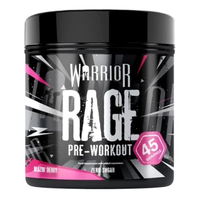Abbildung von Warrior Rage Pre Workout Pulver 392 g Energy Drink Ergänzung mit Kreatin, Beta Alanin, Koffein und Vitamin C für optimale Leistung auch als Shot erhältlich 45 Portionen (Blazin&#039; Berry)