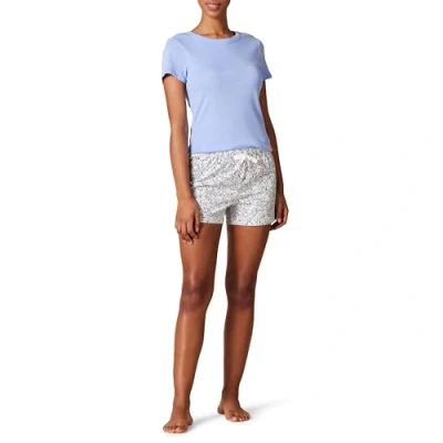 Abbildung von Amazon Essentials Damen Nachtwäscheset mit Shorts und T Shirt aus Popeline, Blau Floral, L