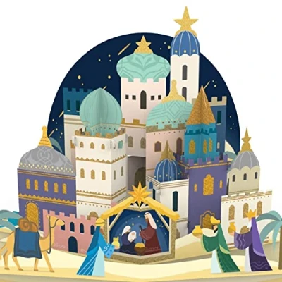 Abbildung von papercrush® Pop Up Karte Weihnachten Bethlehem 3D Weihnachtskarte mit Krippe im Orient für Kinder, Frauen &amp; Männer Christliche Weihnachtsgrußkarte Mama und Oma, Handgemachtes Weihnachtsbillet