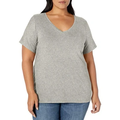 Abbildung von Amazon Essentials Damen Kurzärmeliges T Shirt mit V Ausschnitt (erhältlich in Übergröße), Hellgrau Meliert, 3XL Große Größen