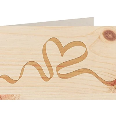 Abbildung von myZirbe Holzkarte Herz Band 100% handmade in Österreich Postkarte, Geschenkkarte, Grußkarte, Klappkarte, Karte, Einladung, Holzart:Zirbe