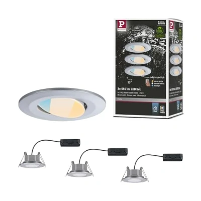 Abbildung von Paulmann 93095 LED Einbauleuchte Calla 3er Set schwenkbar IP65 90mm 30 3x550lm White Switch 3x5 Watt Einbaustrahler Chrom matt 3000 K