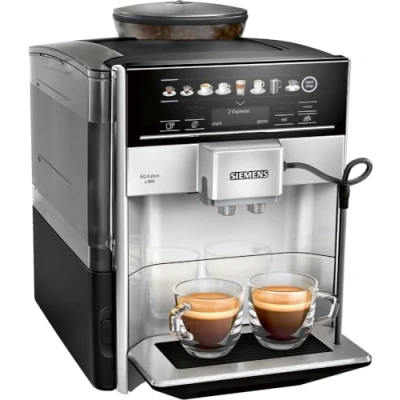 Abbildung von SIEMENS Kaffeevollautomat EQ.6 plus s300 TE653501DE, für viele Kaffeespezialitäten, Milch Aufschäumdüse, Keramikmahlwerk, Doppeltassenfunktion, Antikalk, automatische Dampfreinigung, 1500 W, silber