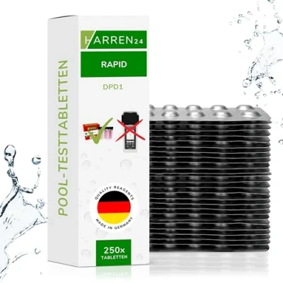 Abbildung von harren24 Rapid Testtabletten für Schütteltester, DPD 1 freies Chlor/DPD 4 Aktivsauerstoff/Phenol Red pH Wert, 50x, 100x, 250x, 500x, Wassertester (DPD1 / 250 Tabletten)