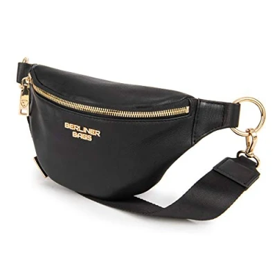 Abbildung von Berliner Bags Premium Bauchtasche Mona, Umhängetasche aus Leder, Crossbody Tasche, Gürteltasche für Damen und Herren Schwarz