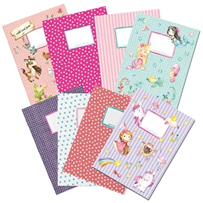 Abbildung von Papierdrachen 8 hochwertige Heftumschläge aus Papier für Kinder DIN A4 Motiv Unter Wasser &amp; Einhorn Heftschoner Heftumschlag 250g/m² Set Nummer 4