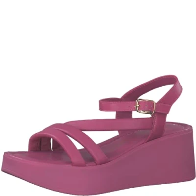 Abbildung von MARCO TOZZI Damen Sandalen mit Keilabsatz Verstellbarem Riemen aus Leder, Rosa (Fuxia), 39 EU