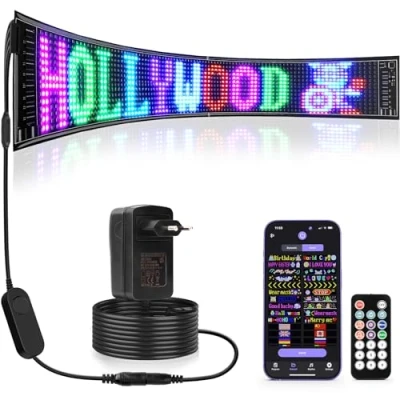 Abbildung von Qnoavve Großes programmierbares LED Schild, Flexibles 12V Ladenschild für den Innenbereich mit Fernbedienung, scrollender Bluetooth APP Steuerung, individuelles Display Schulhotelbar