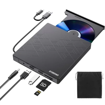 Abbildung von ORIGBELIE 6 in 1 Externes CD DVD Laufwerk, Externer Brenner USB 3.0 Typ C CD/DVD ROM +/ RW Laufwerk mit Anschluss, für Laptop Desktop Mac OS Win11/10/8/7/XP Linux Vista