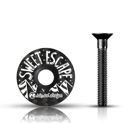Abbildung von Riesel Design 1x stem:Cap Ahead Kappe aus Carbon inkl. Aluminium Schraube für Rennrad, Cyclocrosser &amp; Mountainbike/Top Cap MTB/Stylische Vorbau Steuersatz Gabelschäfte mit 1 1/8‘‘
