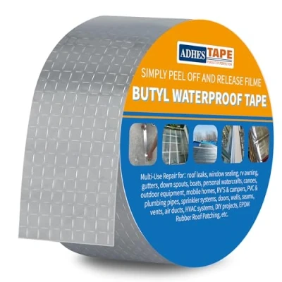 Abbildung von ADHES Butylband Dichtungsbänder Silber Aluminiumfolie Tape Abdichtband Wasserdichte Klebeband Dichtmasse Reperaturband Flachdach (5cm x 5m)