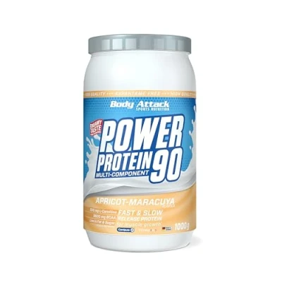 Abbildung von Body Attack POWER Protein 90 Aprikose Maracuja 1kg Dose Mehrkomponenten Pulver, Made in Germany Mit BCAA, Vitaminen &amp; L Carnitin Shake extra cremiger Geschmack