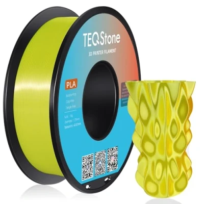 Abbildung von TEQStone Silk PLA Filament 1,75mm Gelb 1KG, Hochglänzende Oberfläche, Sauber Gewickelt, Maßhaltigkeit +/ 0,02mm Vakuumverpackung