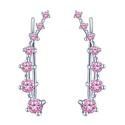 Abbildung von Yumilok Damen Schmuck Ohrklemme Ohrringe Ohrstecker Ohrclip Ohr ringe clip 925 Sterling Silber Zirkonia für Frauen Mädchen Rosa