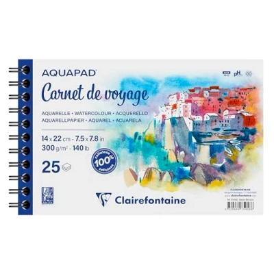 Abbildung von Clairefontaine 975958C Skizzenbuch Aquapad 14x22cm, spiralgebunden mit 25 Bogen 300g, ideal für unterwegs, 1 Stück