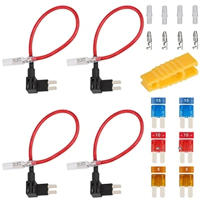 Abbildung von Autosicherungen Stromdieb Stecksicherung Verteiler Micro 2 Add a Circuit Piggy Back Sicherungshalter Flachsicherungsadapter mit 6pcs Sicherung 5/10/15A