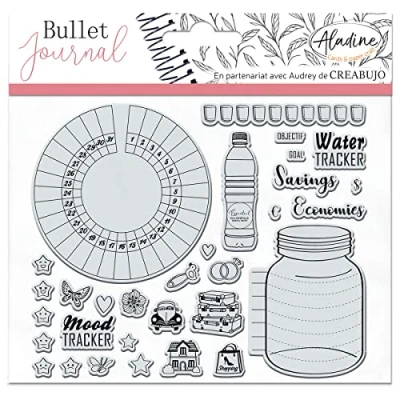 Abbildung von Aladine Stampo Bullet Clear TRACKERS 1 Stempelbrett aus Schaumstoff, Silikonabdruck ideal für Journal, Scrapbooking, Notizbücher kreative Hobbys DIY 3963 Schwarz